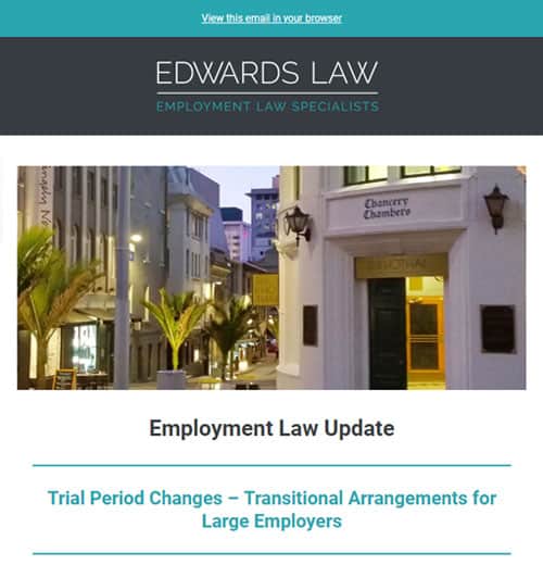 employment law specialist in Auckland hamilton tauranga waikato region edwards law publications February 2019